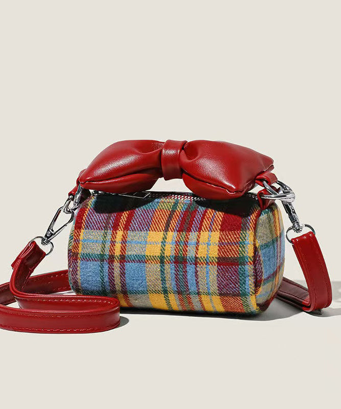 Joli sac rond en toile et lin pour fille avec nœud à carreaux rouges - Urbann-Vibe