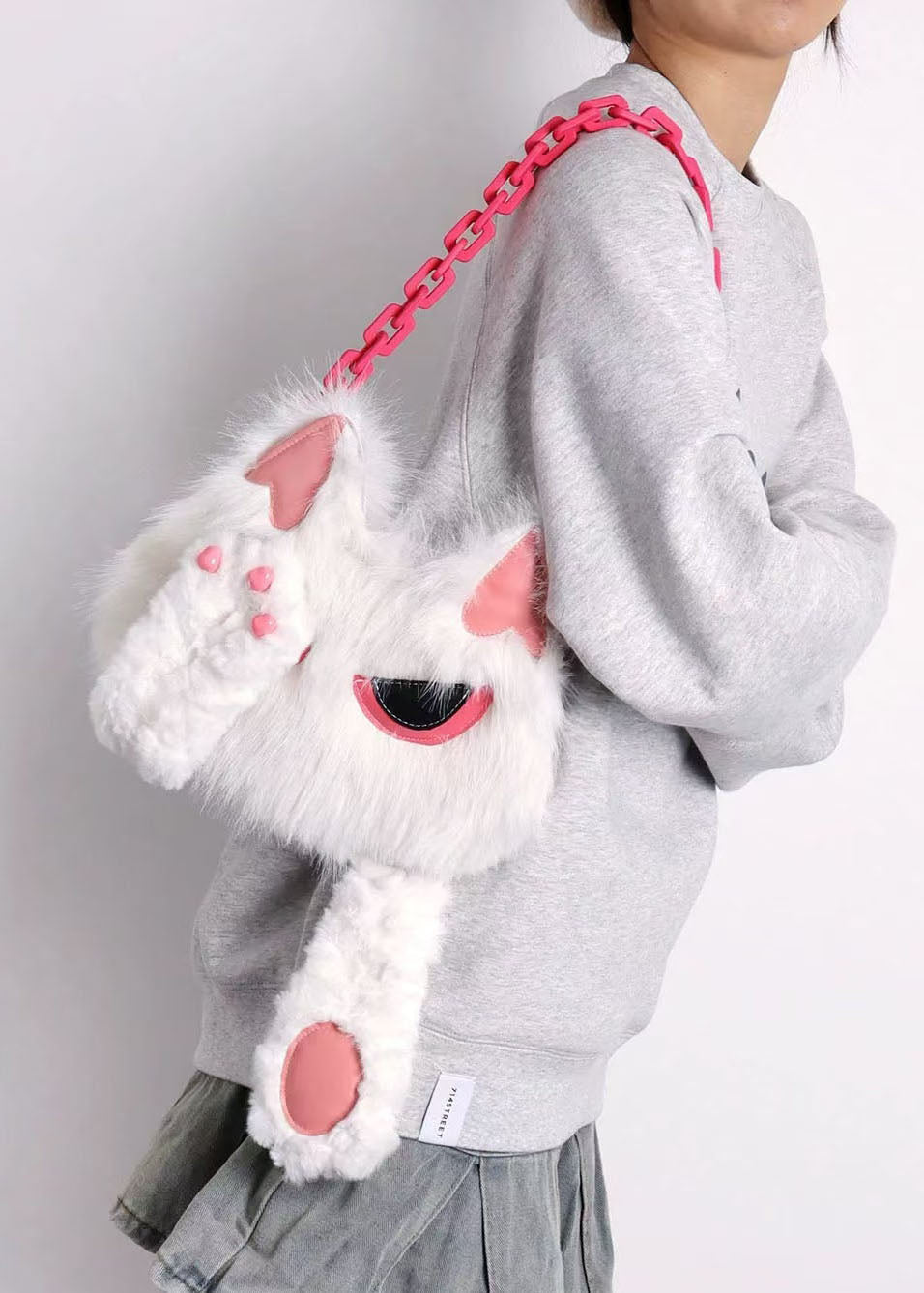 Sacs à bandoulière en fausse fourrure solide et durable en forme de chat blanc mignon - Urbann-Vibe