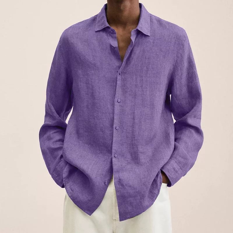 Men's casual linen shirt Noah beige spread collar breathable slim fit elegant everyday wear