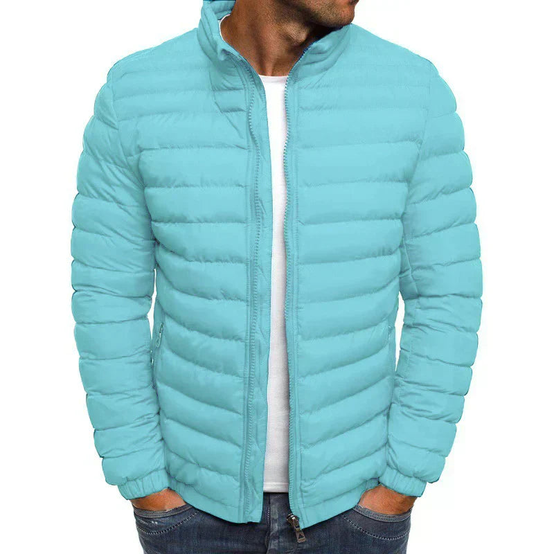 Men's lightweight puffer jacket windproof high collar zipper closure casual fall winter nylon quilted