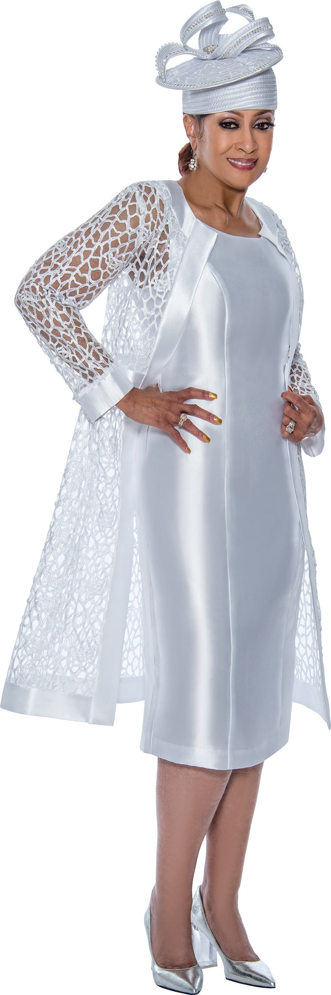 Women's champagne white lace twill midi dress with long sleeve formal jacket elegant eveningwear