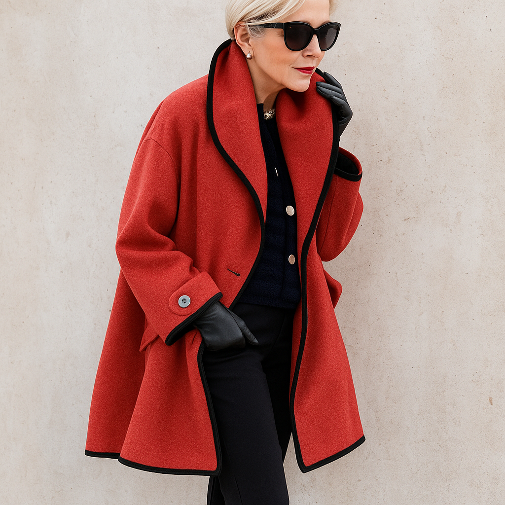 Women's oversize open front trench coat with contrast trim, casual chic winter layering style