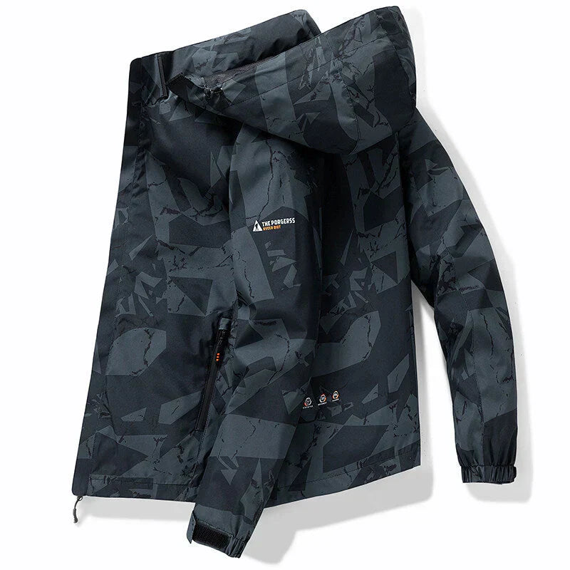 Men's waterproof zip-up ski jacket in sporty cut with bold letter print for winter slopes