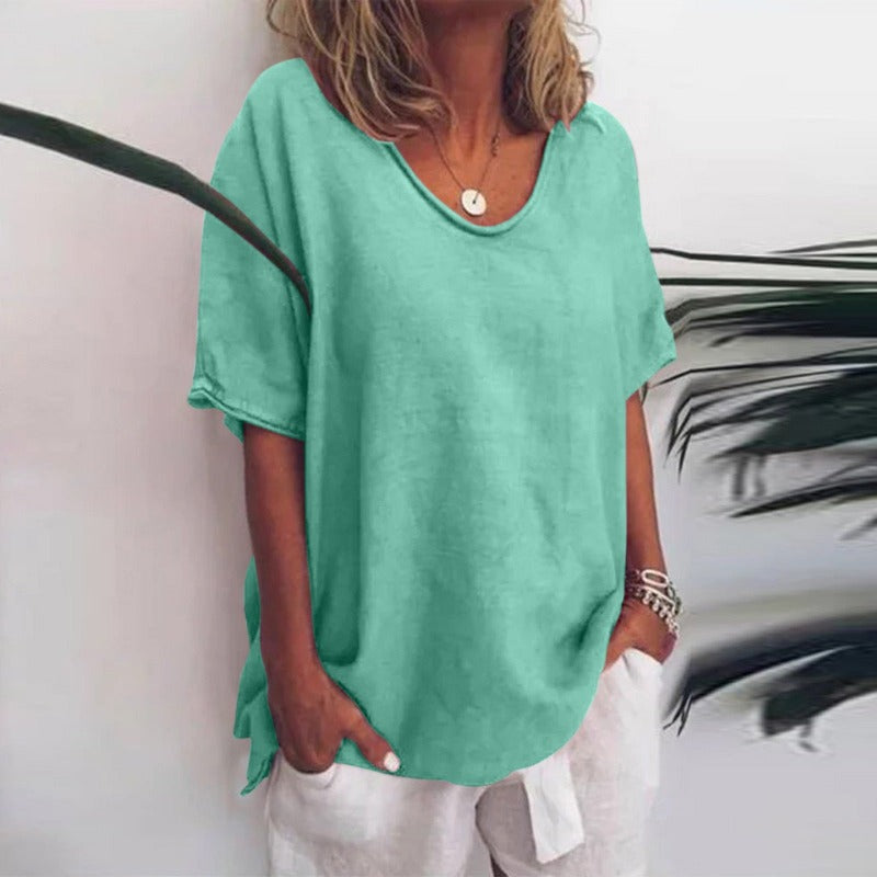 Beatrice women's lightweight V-neck blouse, breathable summer top for effortless casual style