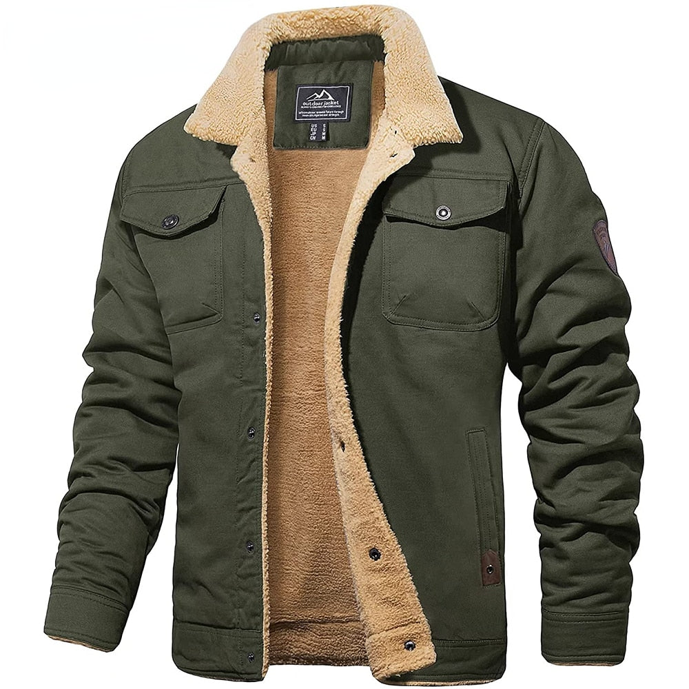 Men's relaxed fit fleece lined collared jacket cozy warm everyday essential durable casual outerwear