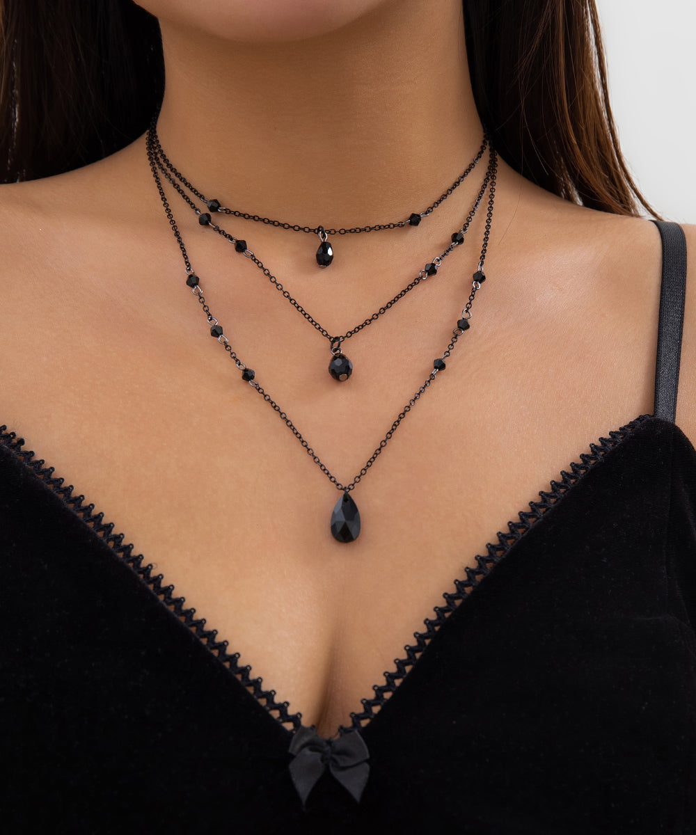 Collier pendentif trois pièces en métal noir avec pampilles en cristal à faire soi-même - Urbann-Vibe