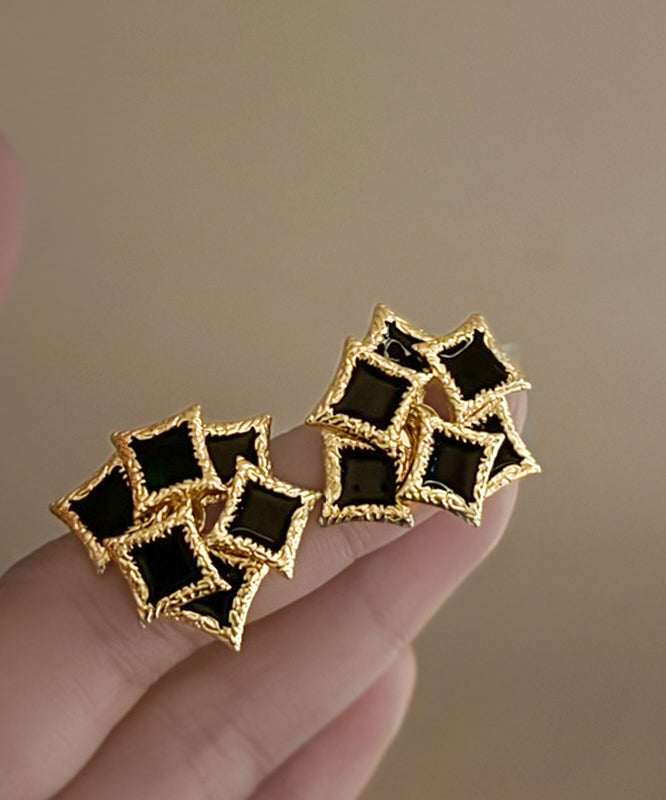 Boucles d'oreilles à tige géométriques en argent sterling noir surdoré à faire soi-même - Urbann-Vibe