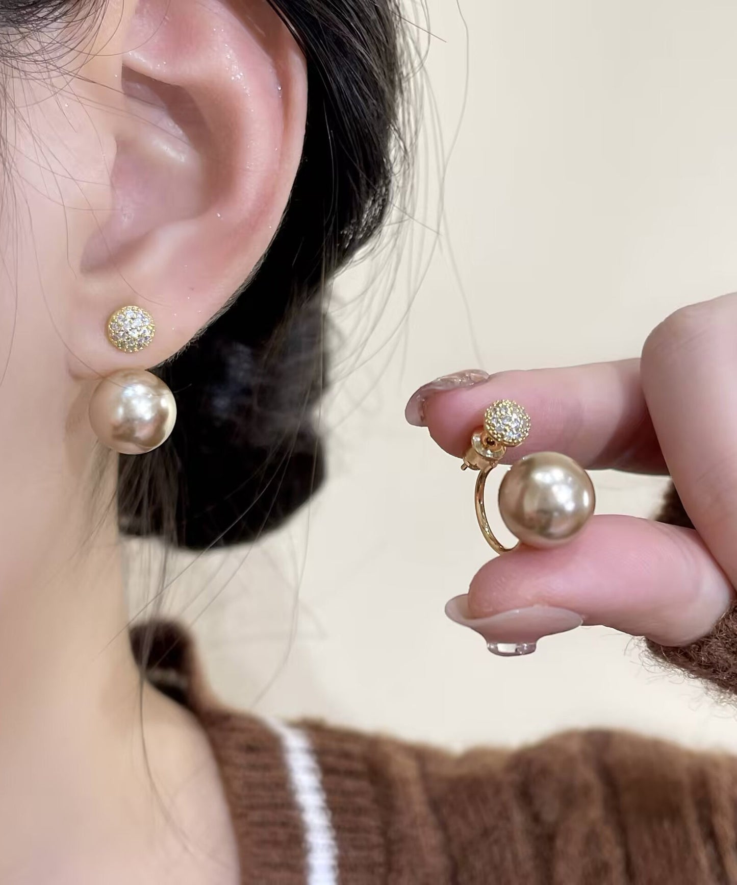 Boucles d'oreilles créoles en argent sterling et perles de zircone surdorées, couleur champagne, à faire soi-même - Urbann-Vibe