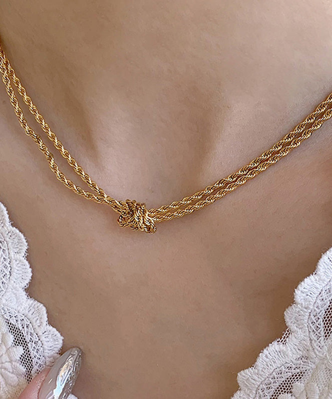 Collier torsadé en acier inoxydable doré à faire soi-même, double couche de pâte frite - Urbann-Vibe