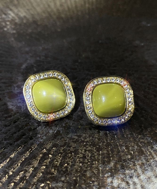 Boucles d'oreilles à tige en argent sterling et résine de zircon vert DIY - Urbann-Vibe