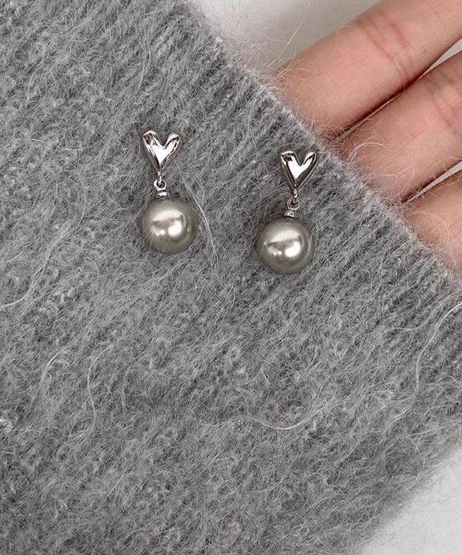 Boucles d'oreilles pendantes en argent sterling gris, perle et amour, à faire soi-même - Urbann-Vibe