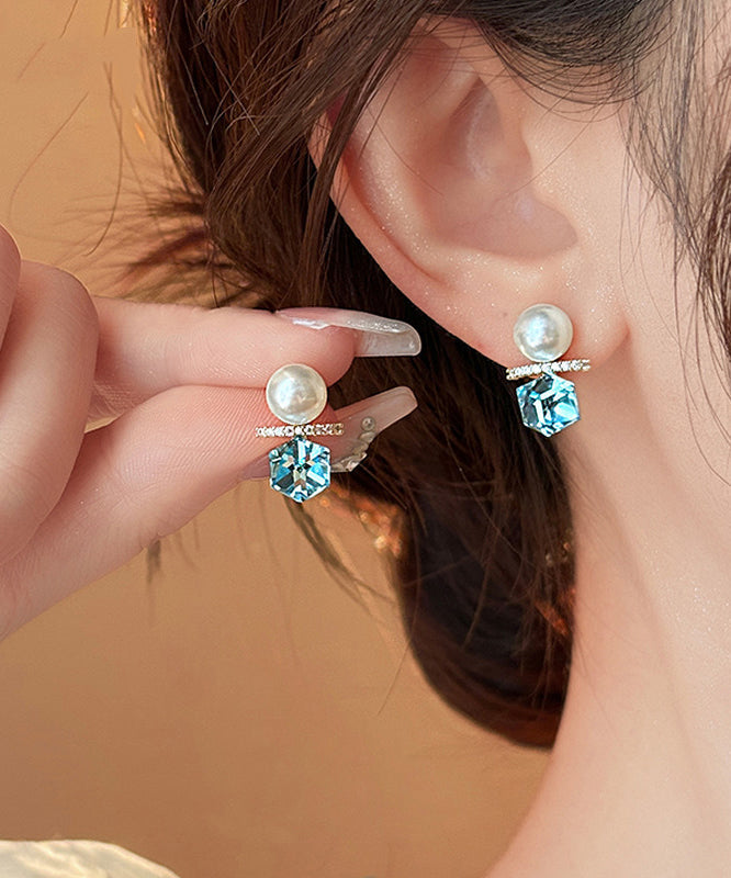 Boucles d'oreilles à tige en alliage de cuivre bleu lac avec perles de zircon - Urbann-Vibe