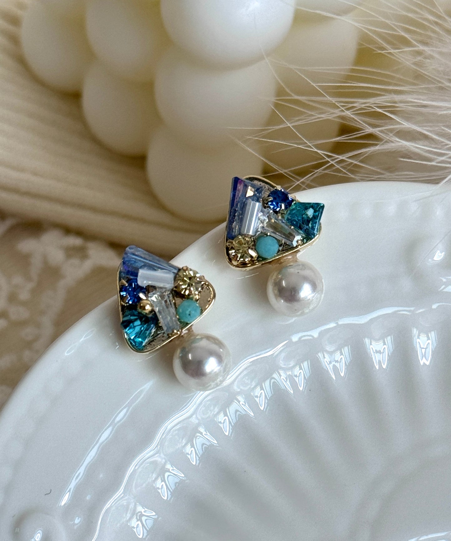 Boucles d'oreilles à tige en cristal de zircon bleu clair surdoré en cuivre DIY - Urbann-Vibe