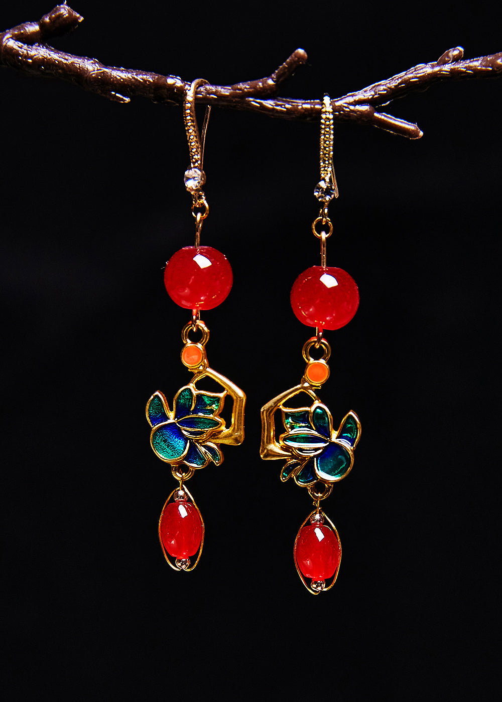 Boucles d'oreilles pendantes avec dorure en pierre précieuse rouge DIY - Urbann-Vibe