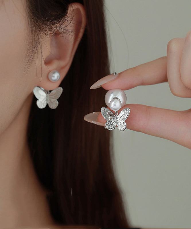 Boucles d'oreilles papillon en soie, cuivre doré et perles - Urbann-Vibe