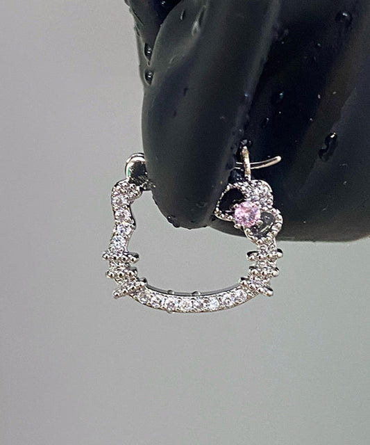 Boucles d'oreilles créoles en forme de chat, en soie, cuivre et zircon, à faire soi-même - Urbann-Vibe