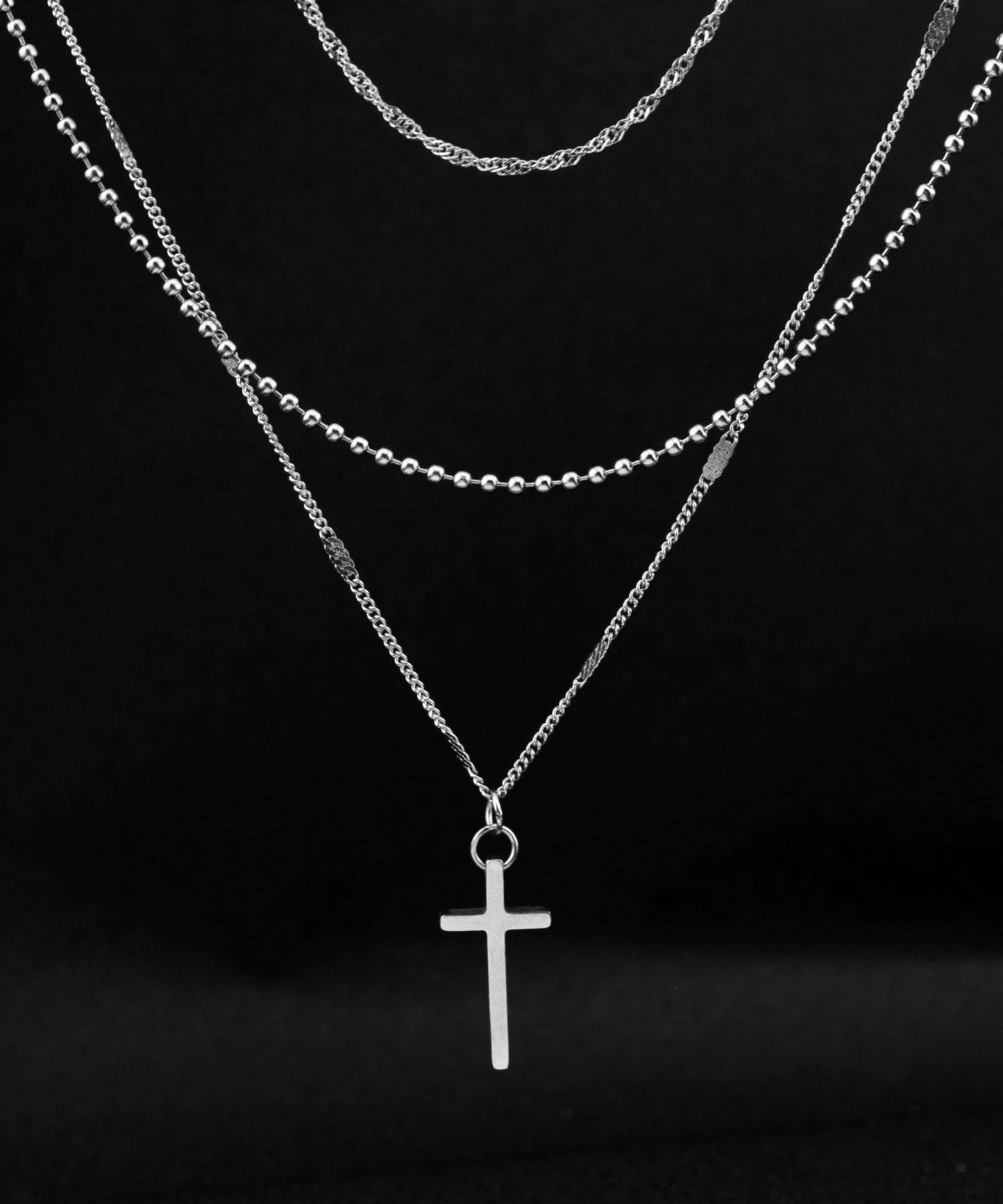Collier pendentif croix multicouche en acier inoxydable et soie à faire soi-même - Urbann-Vibe