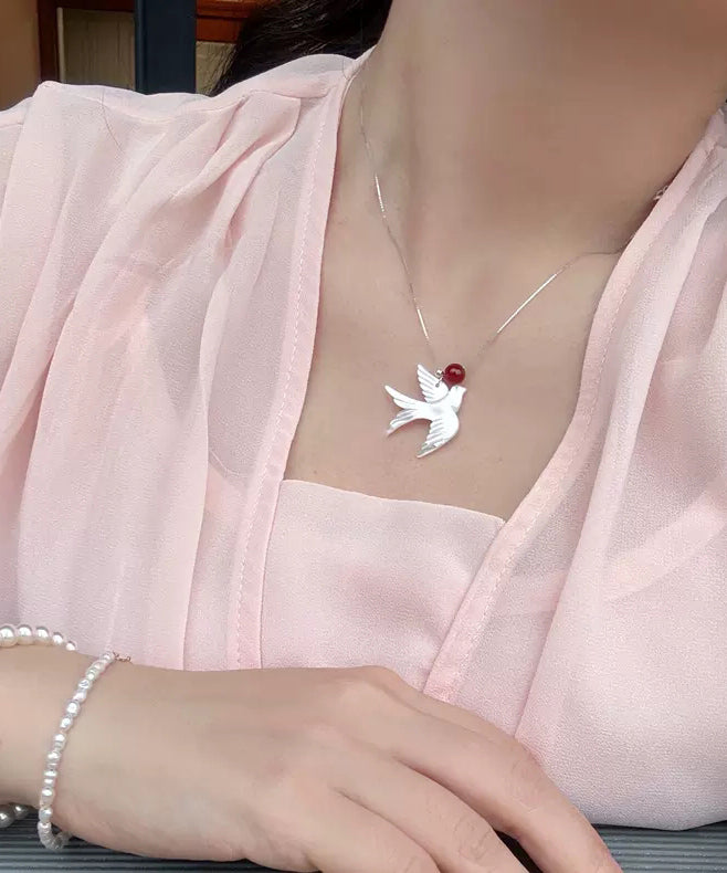 Collier pendentif jeune hirondelle en argent sterling et soie, coquillage d'agate, à faire soi-même - Urbann-Vibe