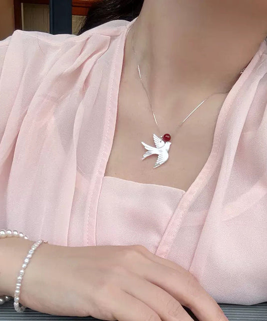 Collier pendentif jeune hirondelle en argent sterling et soie, coquillage d'agate, à faire soi-même - Urbann-Vibe