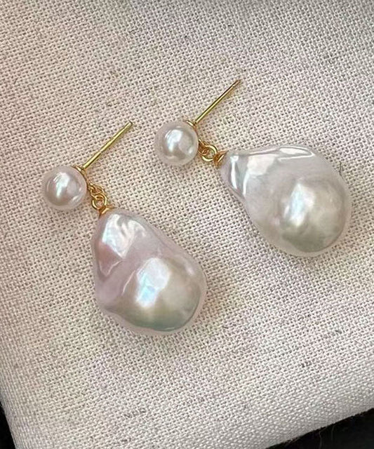 Boucles d'oreilles pendantes en alliage blanc avec perles et gouttes d'eau - Urbann-Vibe