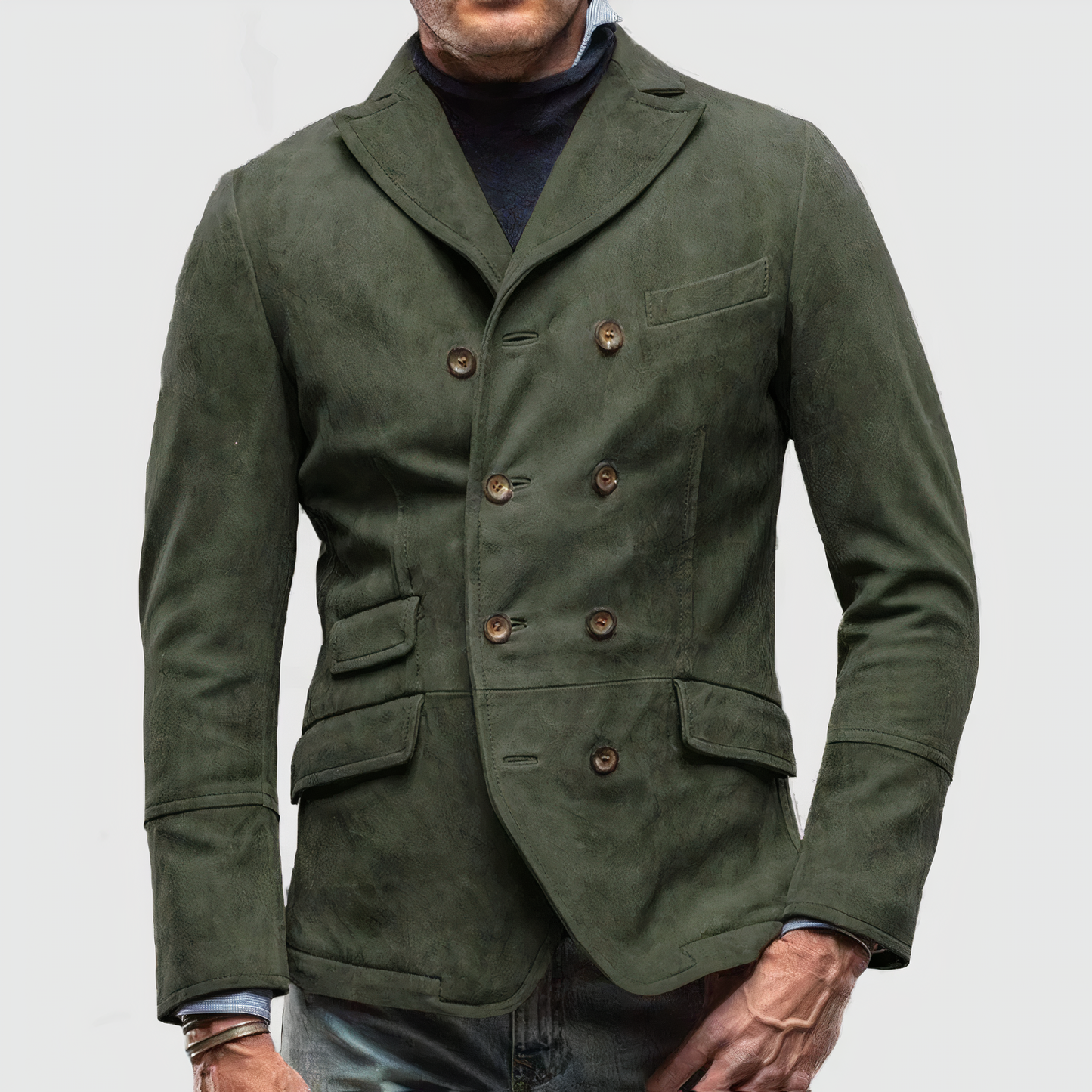 Navy double-breasted blazer timeless professional fit with classic polished button detail