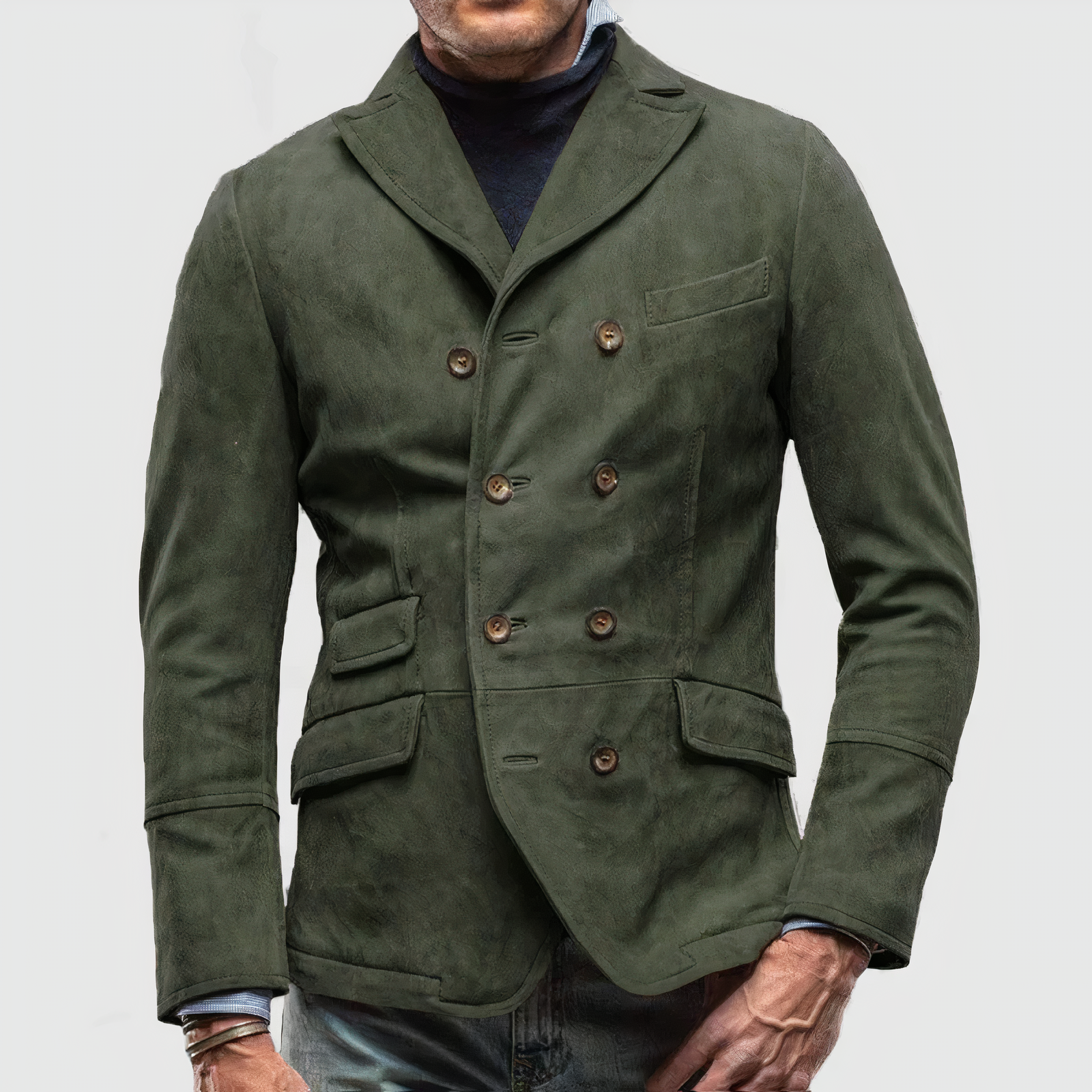 Navy double-breasted blazer timeless professional fit with classic polished button detail