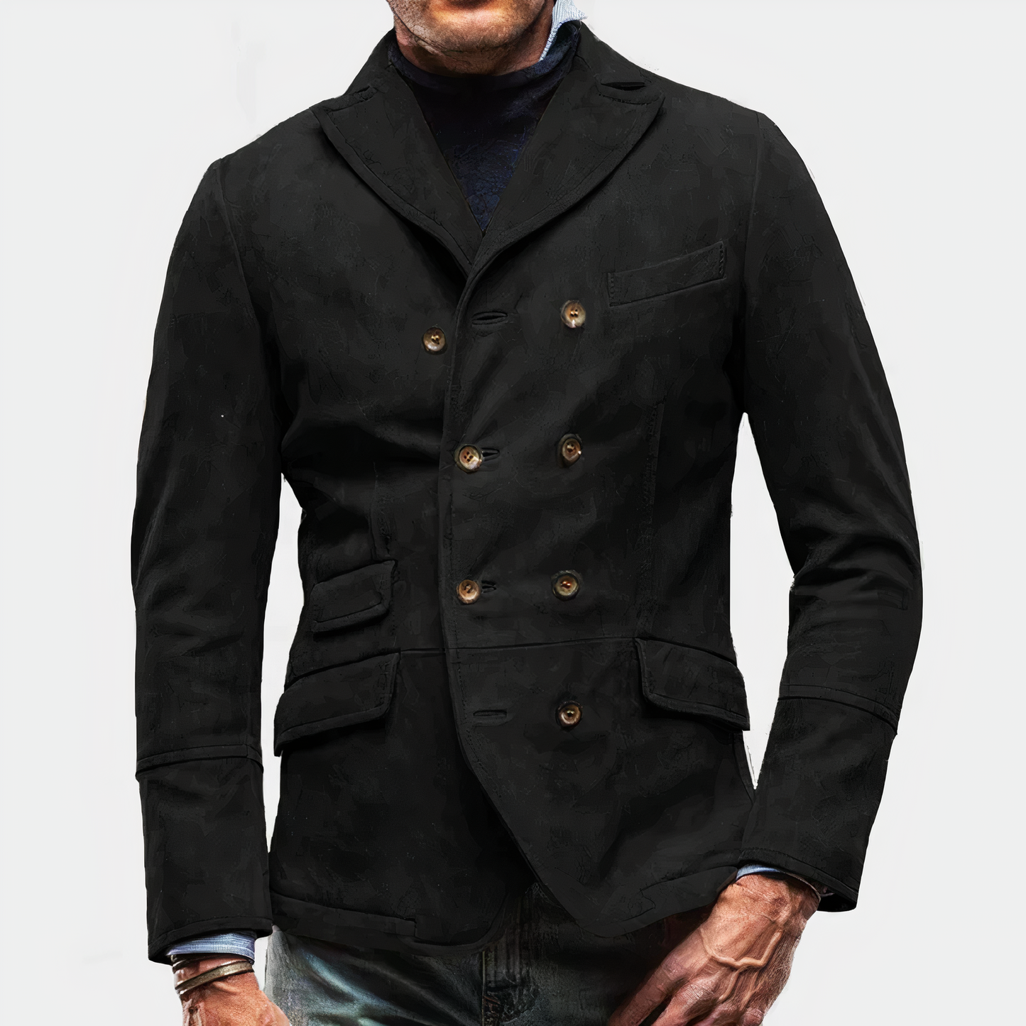 Navy double breasted blazer classic tailored fit with signature double-button professional silhouette