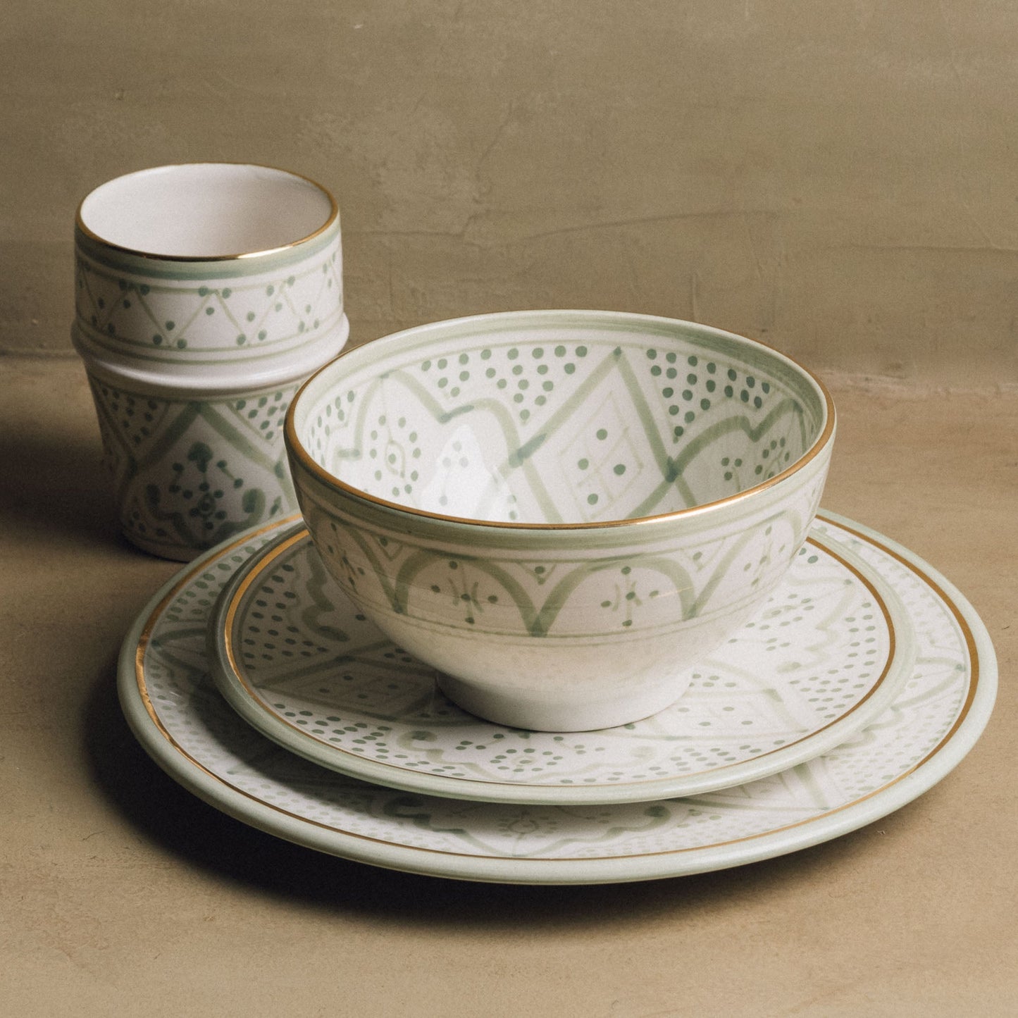 Fez Verdant Grace - Moroccan Dinnerware Set Adorned with 12 Carat Gold Accents - Urbann-Vibe