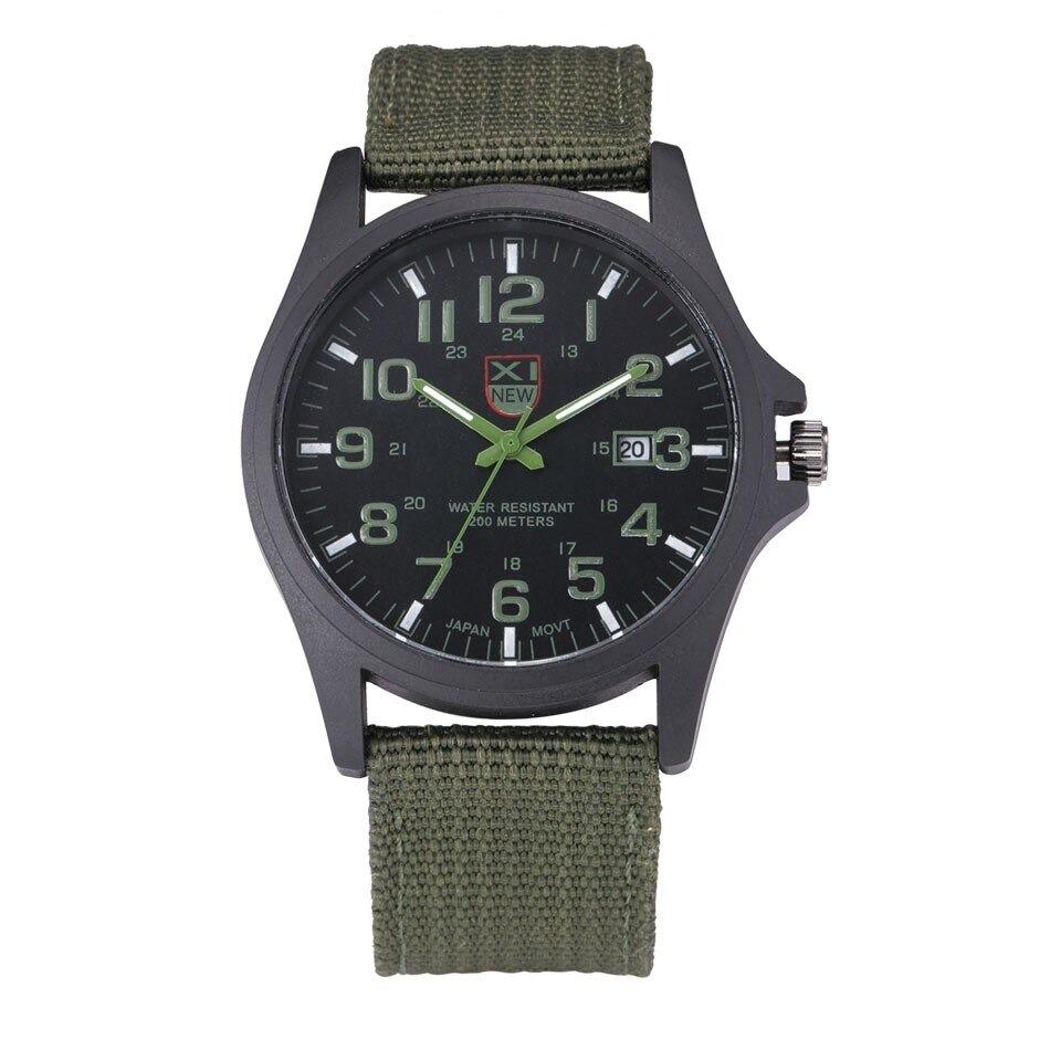 Men's tactical military analog watch 45mm stainless steel case luminous hands durable nylon strap outdoor