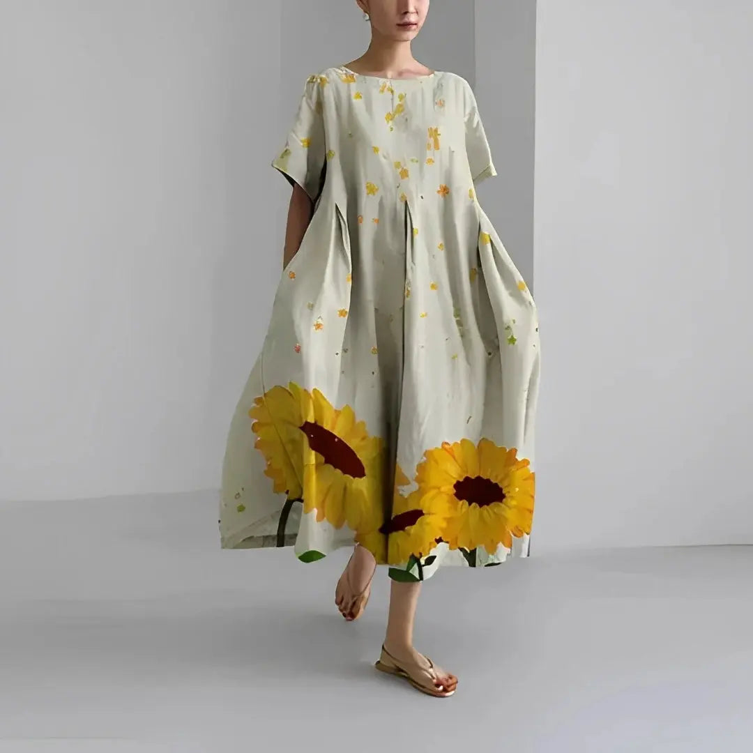 Boho floral flowy maxi dress women oversized lightweight silhouette breezy colorful print effortless comfort