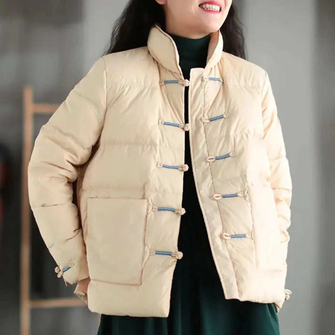 Dale Knotted unisex down jacket lightweight insulated coat with toggle closure and patch pockets