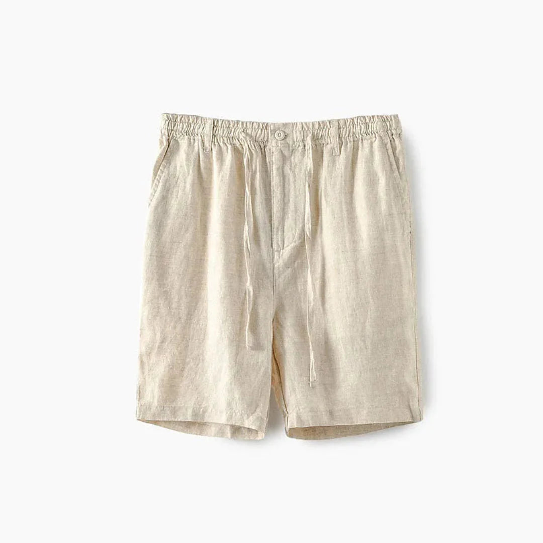 Men's relaxed linen-cotton drawstring shorts mid-thigh breathable lightweight summer casual fit