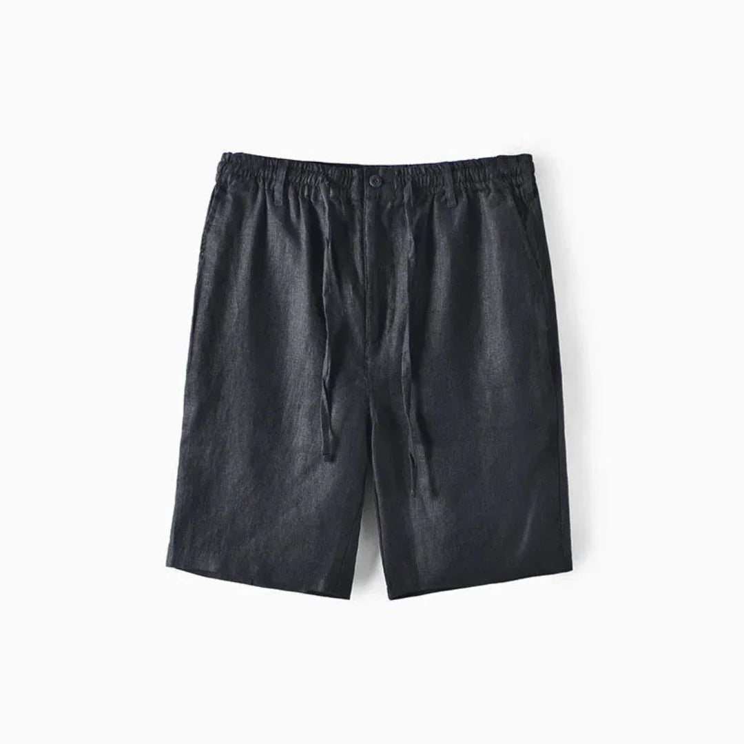 Men's relaxed linen-cotton drawstring shorts mid-thigh breathable lightweight summer casual fit