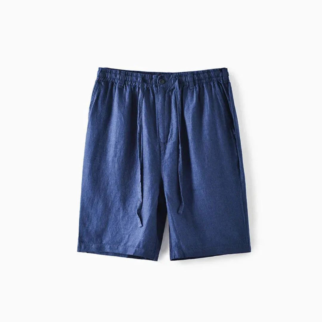 Men's relaxed linen-cotton drawstring shorts mid-thigh breathable lightweight summer casual fit