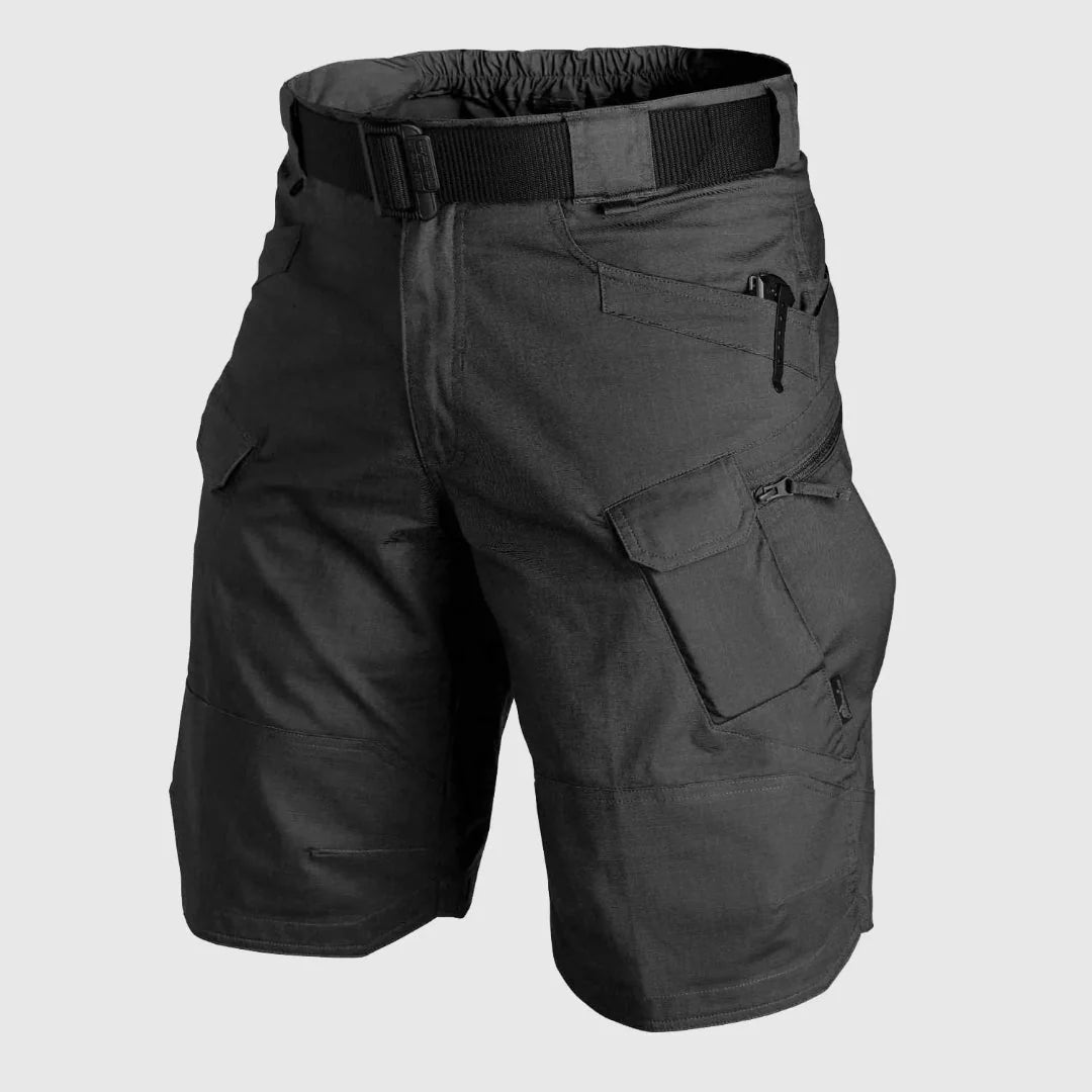 Men's olive tactical cargo shorts cotton-poly blend multi-pocket utility adventure outdoor wear