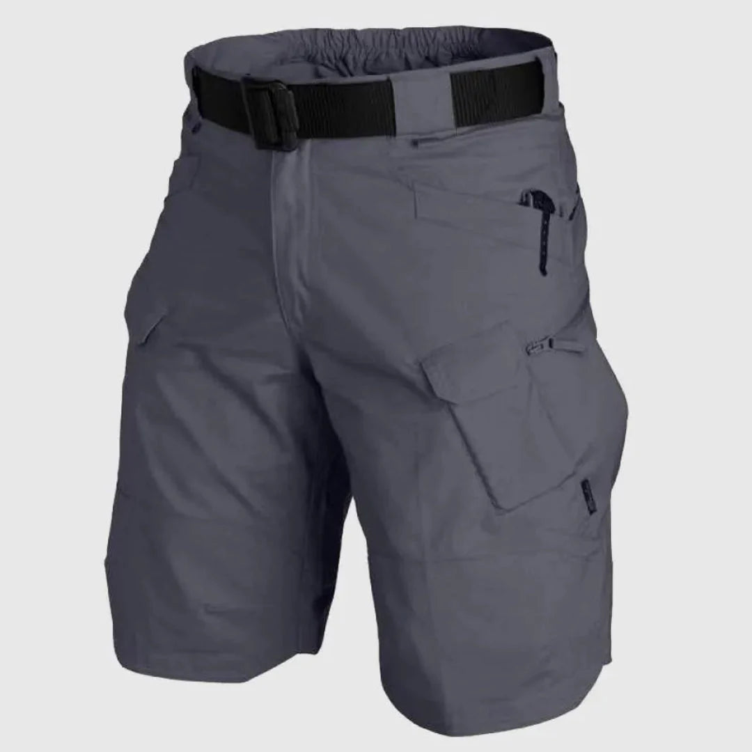 Men's olive tactical cargo shorts cotton-poly blend multi-pocket utility design for outdoor adventure