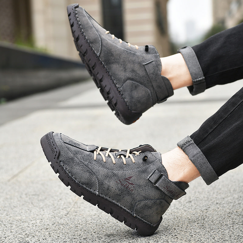 Dalton brown genuine leather boots with padded ankle support, contrast stitching, all-terrain sole