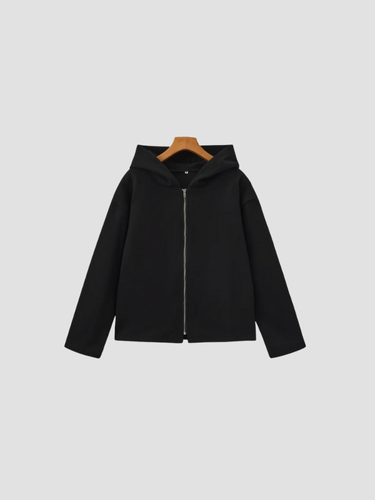 Women's hooded fleece cardigan full-zip cozy relaxed fit soft warm minimalist everyday layering