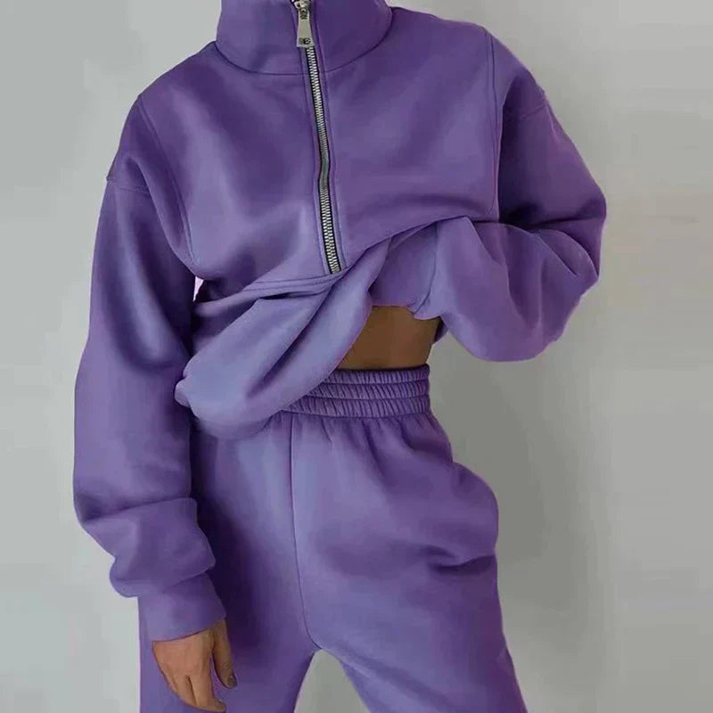 Women's 2-piece tracksuit set high waist relaxed fit activewear lounge gym casual comfort