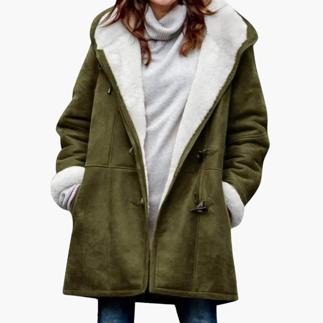 Women hooded coat toggle closure pockets everyday warmth versatile city-ready layering style