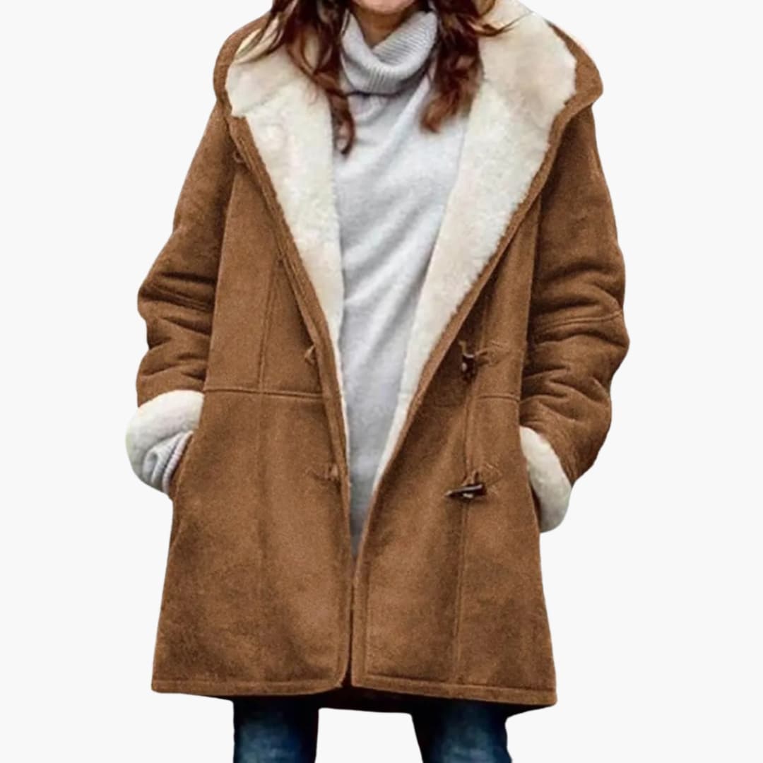 Women hooded coat toggle closure pockets everyday warmth versatile city-ready layering style