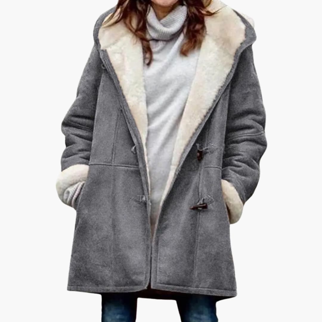 Women hooded coat with toggle closure, side pockets, relaxed fit for everyday warmth