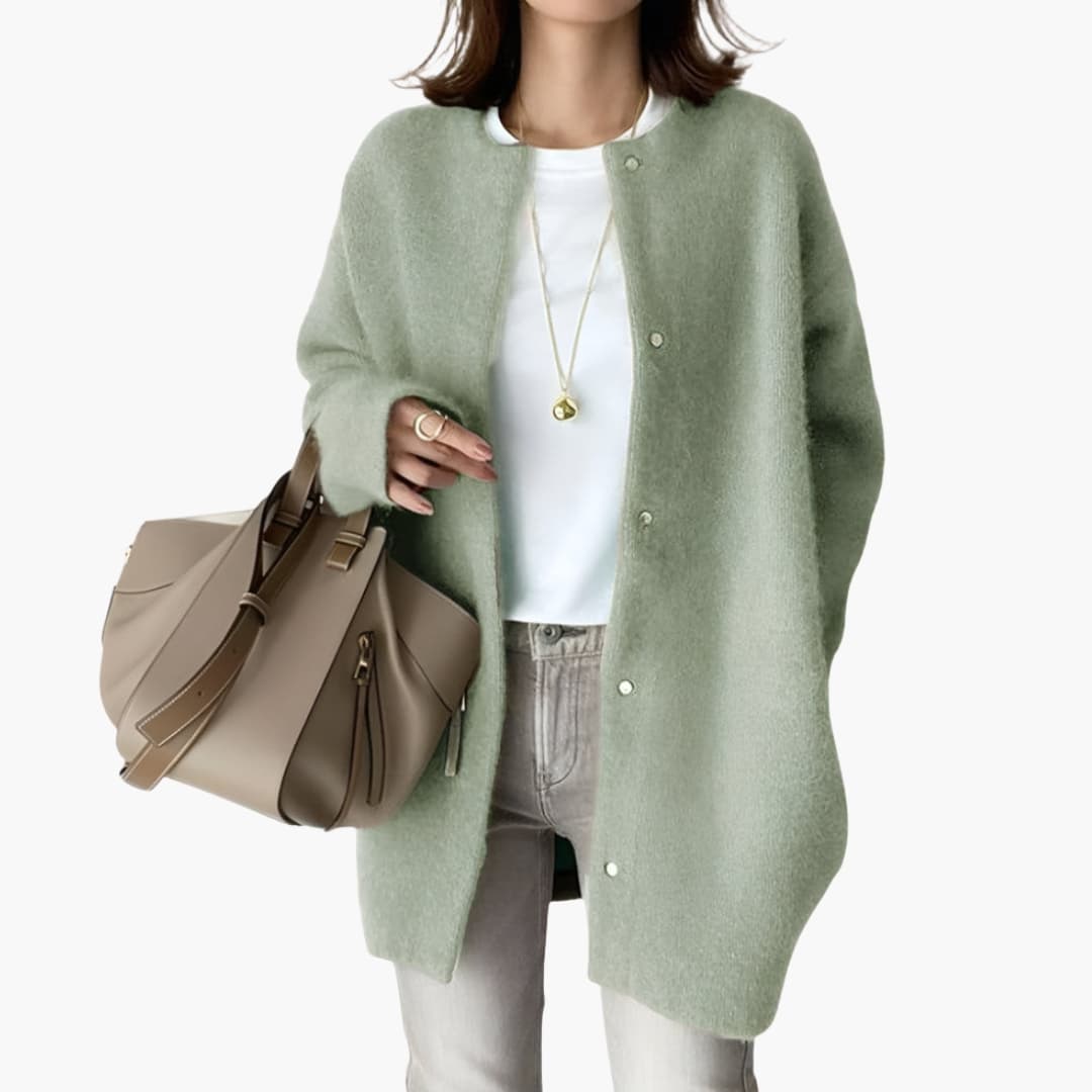 Women's snap-button cardigan long sleeves cozy layering knit relaxed-fit neutral tone