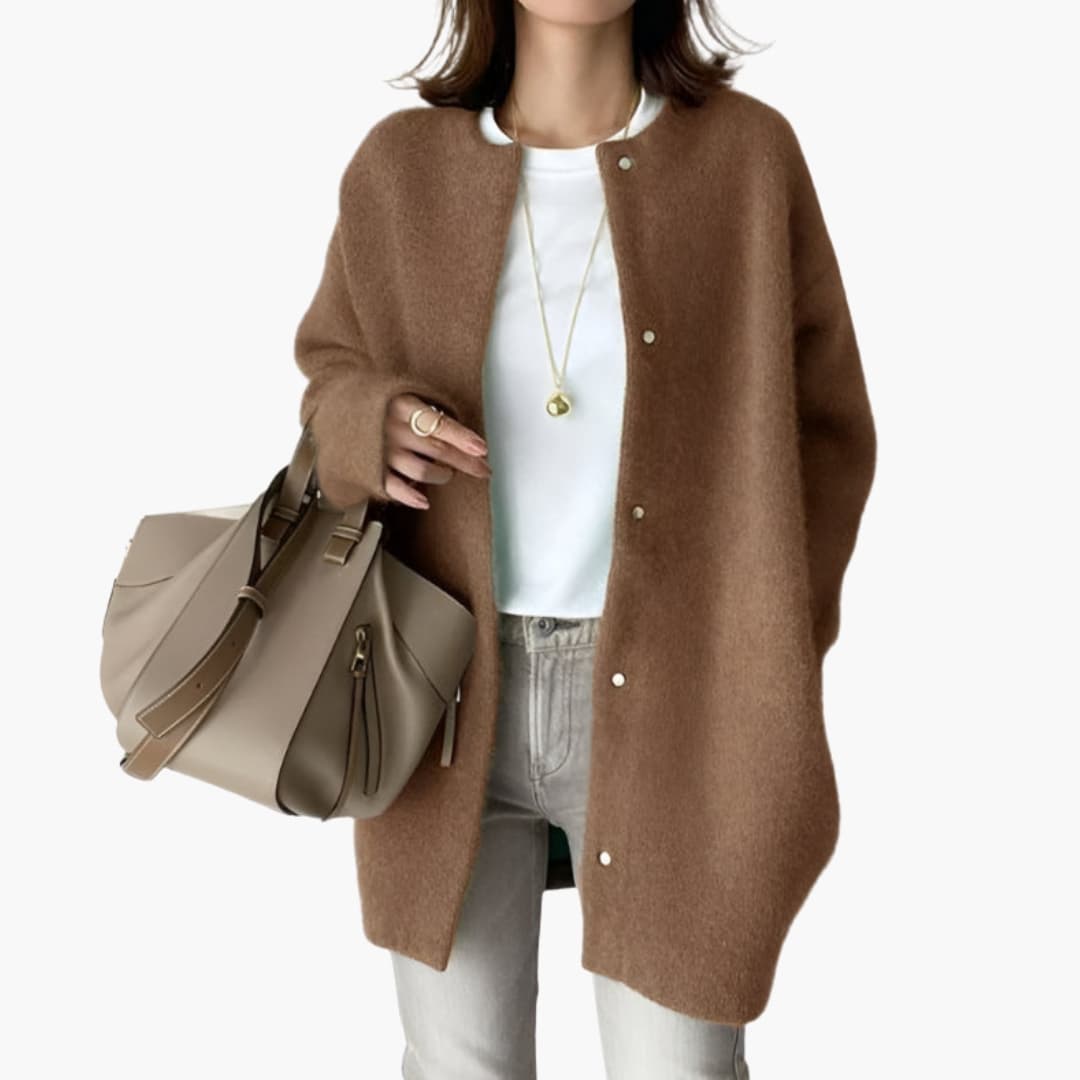 Women's snap-button cardigan long sleeves cozy layering knit relaxed-fit casual style