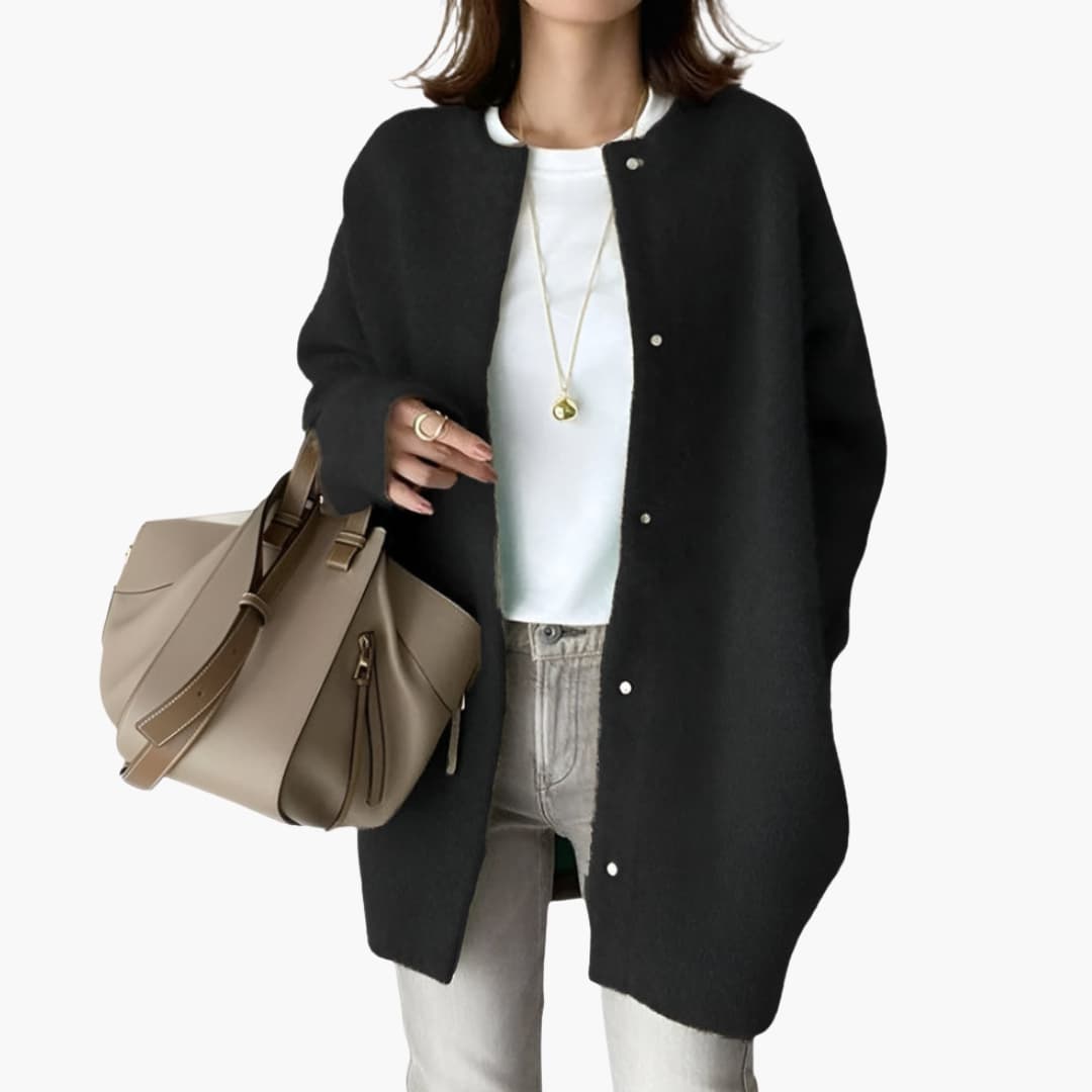 Women's snap-button cardigan long sleeves cozy layering piece in relaxed fit