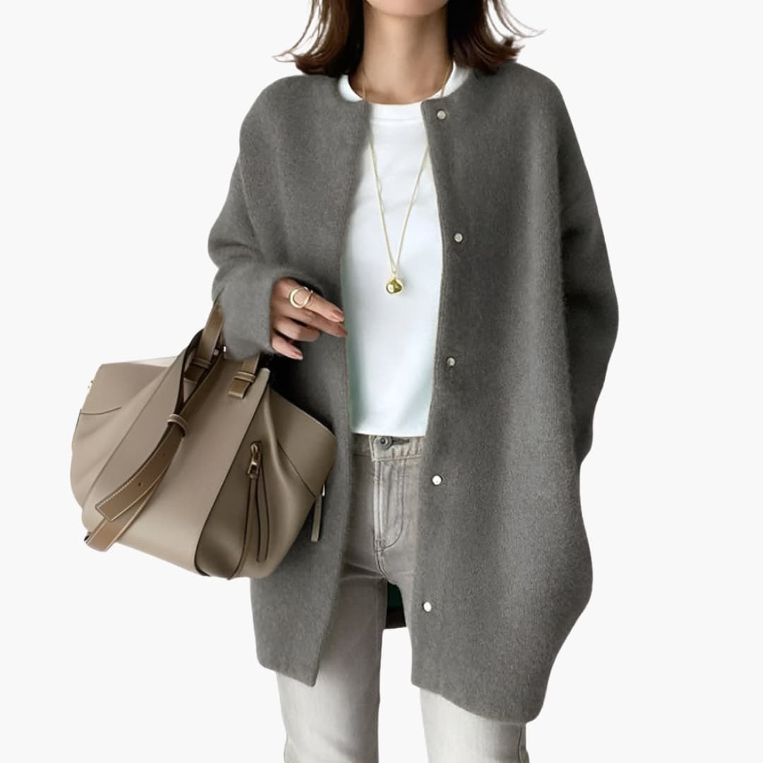 Women's snap-button cardigan long sleeves cozy layering relaxed-fit knit style