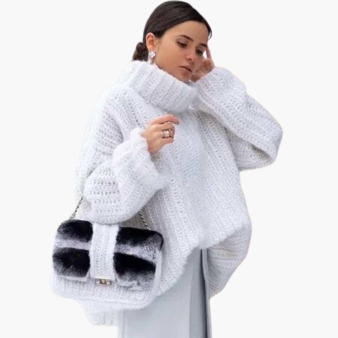 Women's oversized turtleneck knit sweater wide sleeves solid color cozy layering fall winter casual fit