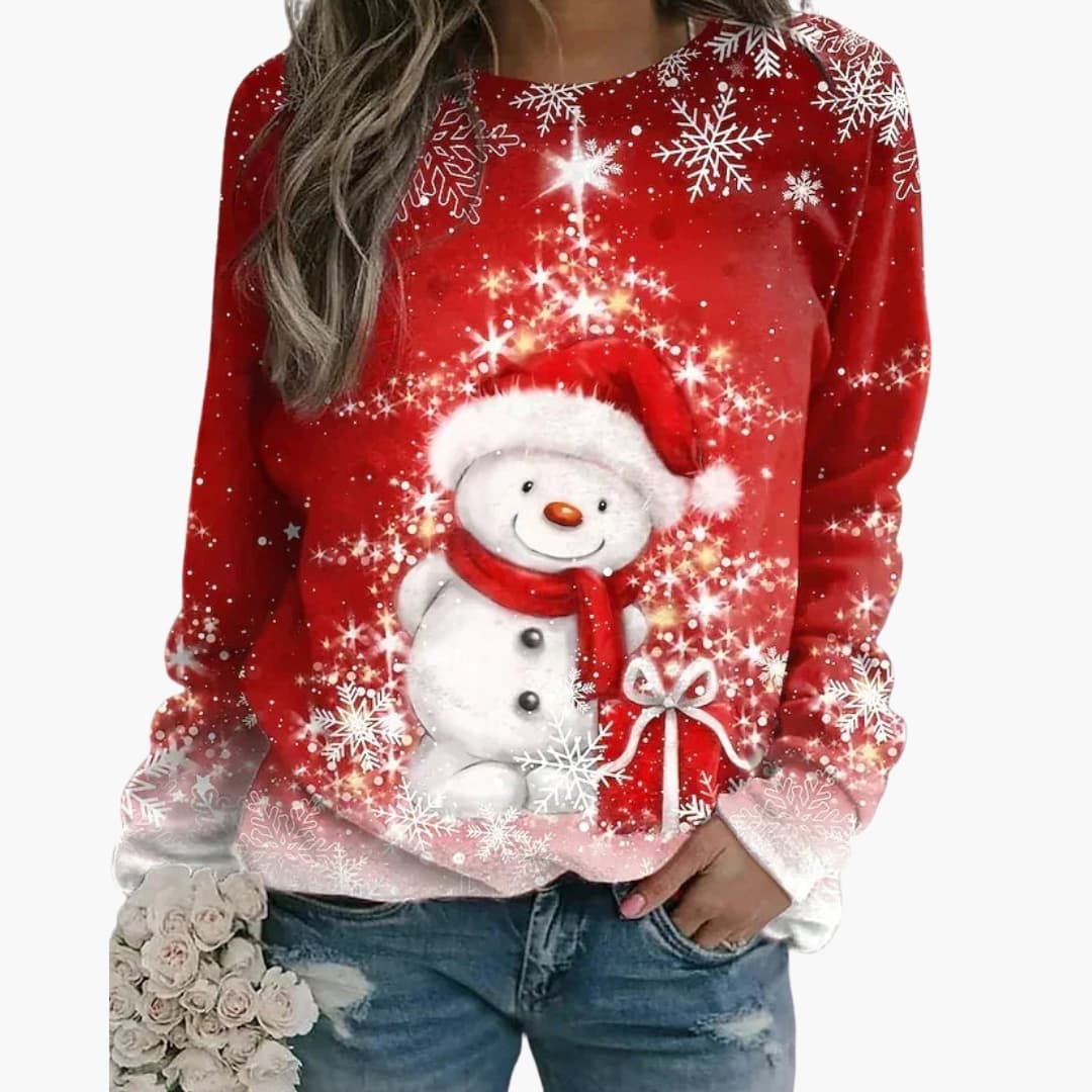 Women's festive pattern knit sweater, long sleeves, cozy round neck, woven winter design