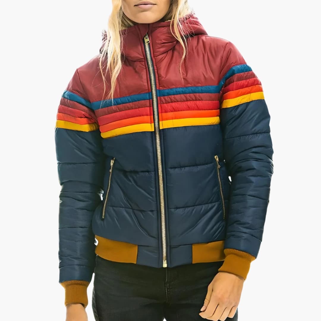 Women's quilted hooded jacket full-zip casual outdoor warm slim fit lightweight layer