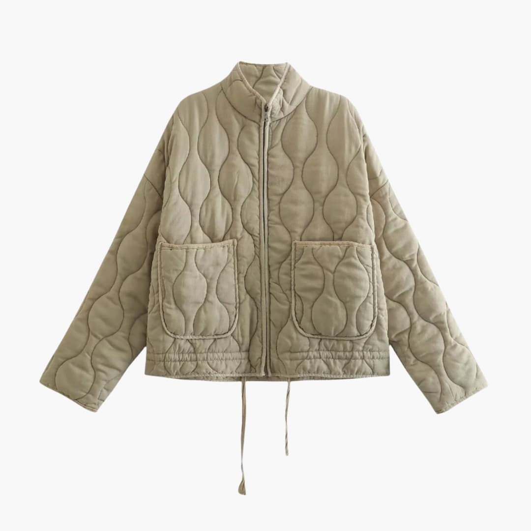 Women's lightweight quilted jacket with zipper, side pockets, horizontal stitching, cozy casual outerwear